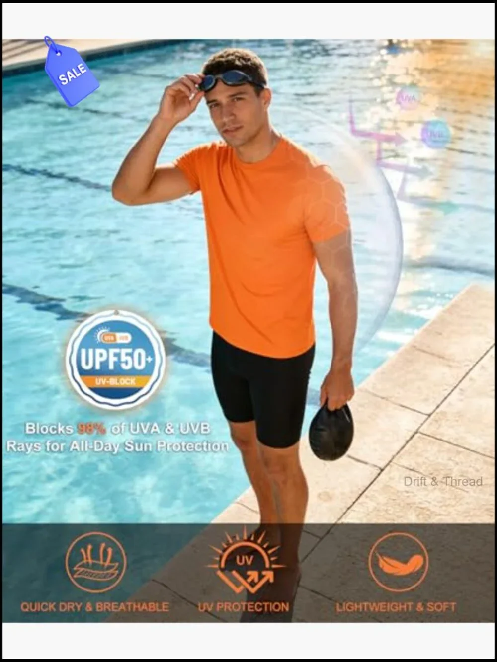 7 Pack UPF 50+ Athletic Tees Sun Protection Fast Dry Rash Guard Swim Shirt Men